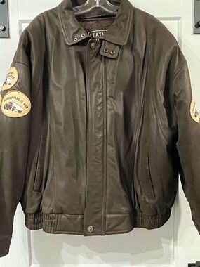 Vintage Mens UPS Leather Limited Bomber UPS Flight Jacket Chicago Regional Patch
